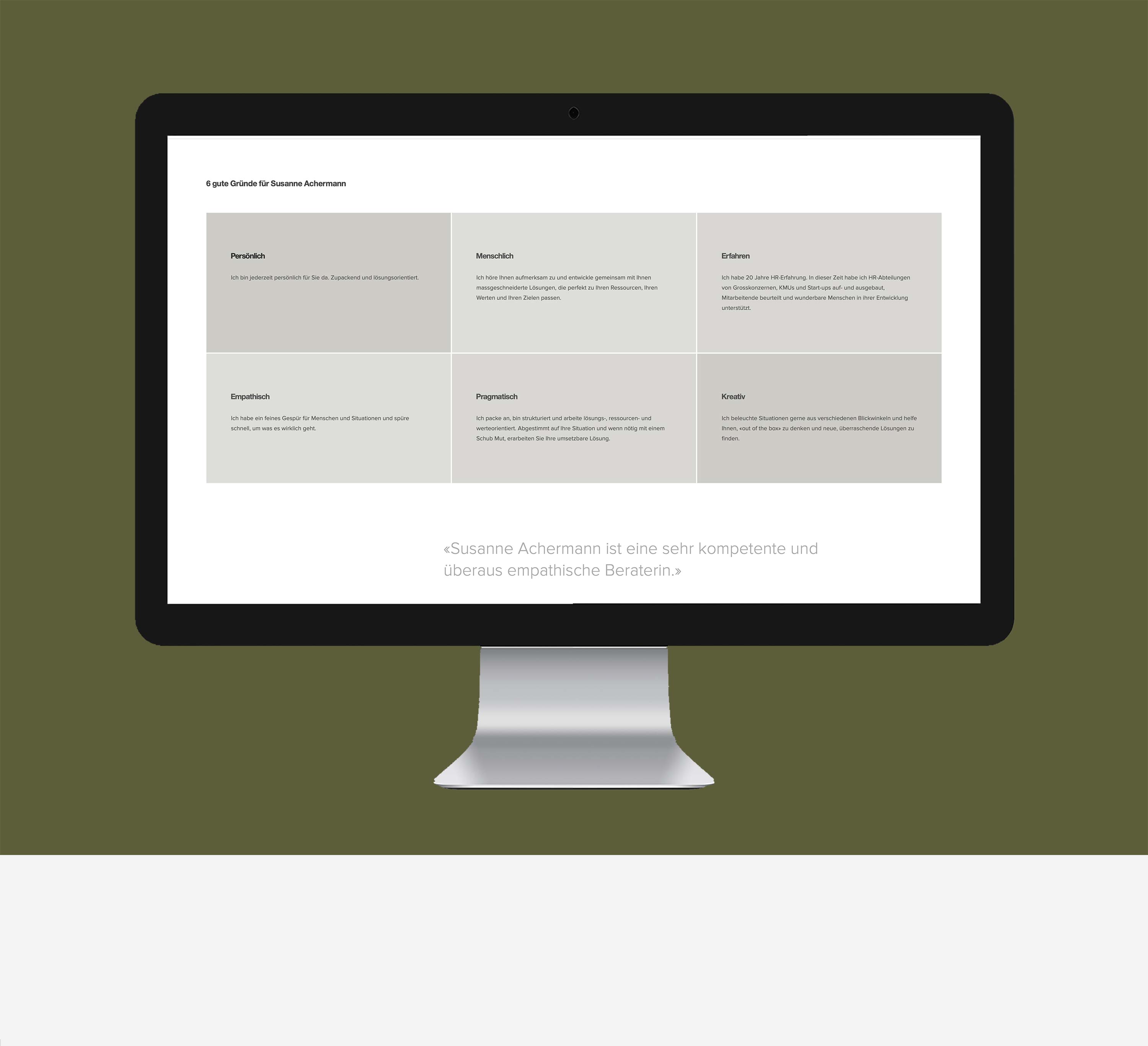 USP - Seite Kontakt - Webdesign für HR Atelier - Susanne Ackermann Männedorf