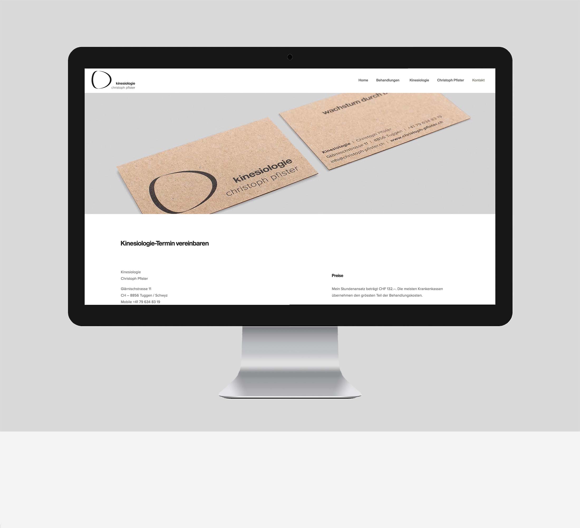 Seite Kontakt - Webdesign für Christoph Pfister, Kinesiologe Ziegelbrücke