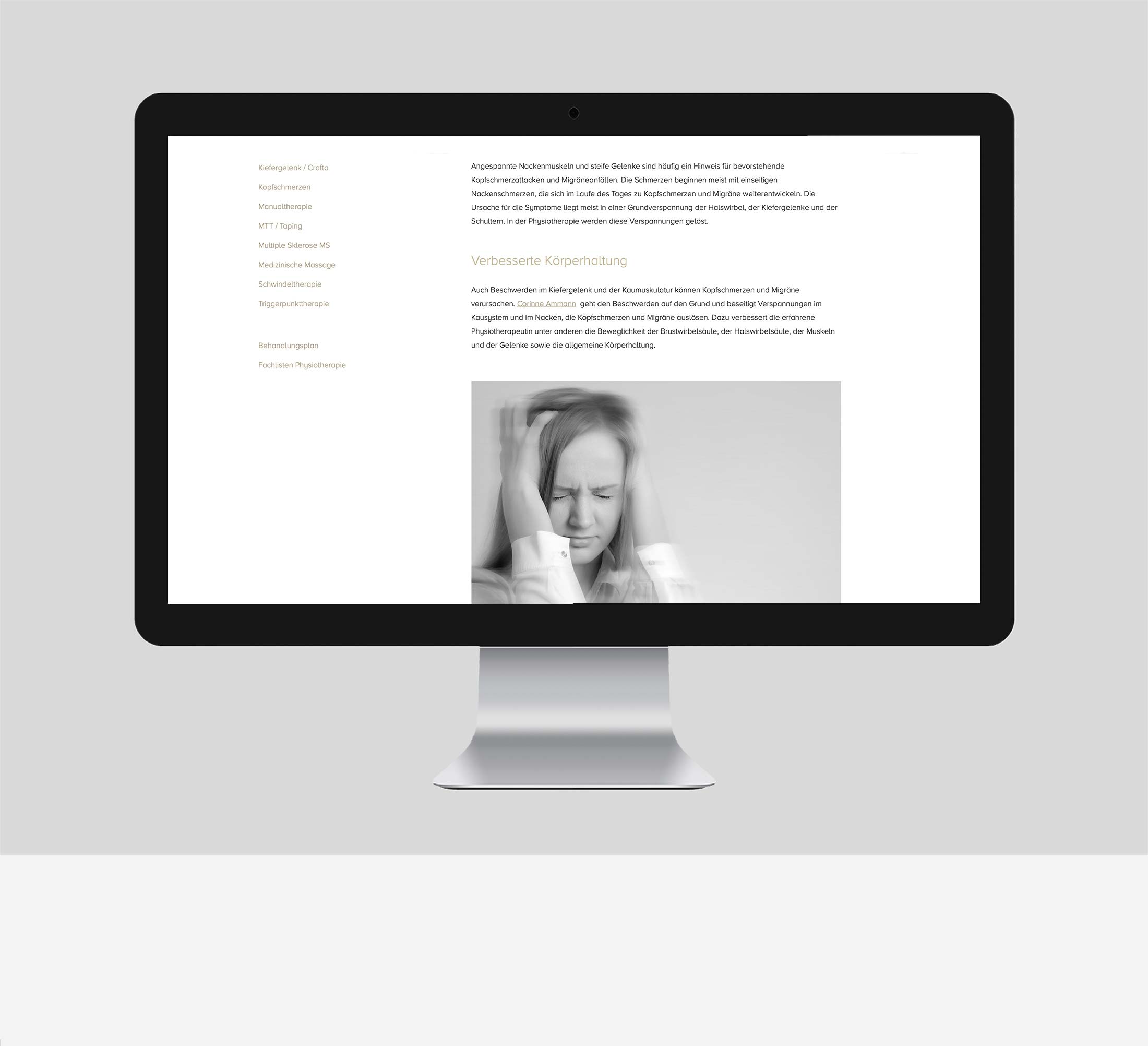 Angebote und Behandlungen - Webdesign für Physiotherapie Kornhaus, Corinne Ammann, Zürich