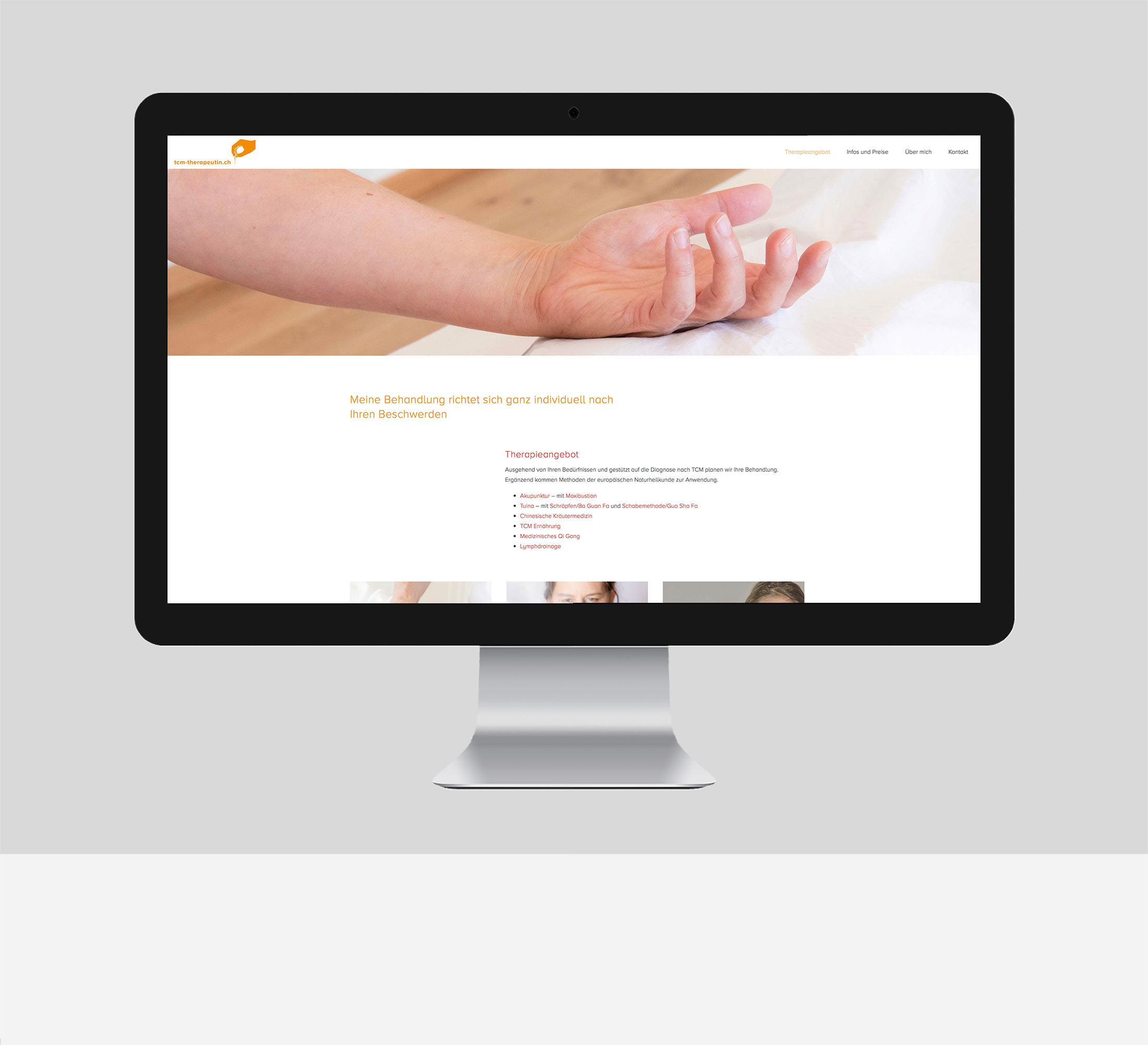 Seite Behandlungen - Webdesign für TCM Therapeutin Eveline Brülisauer Hedingen