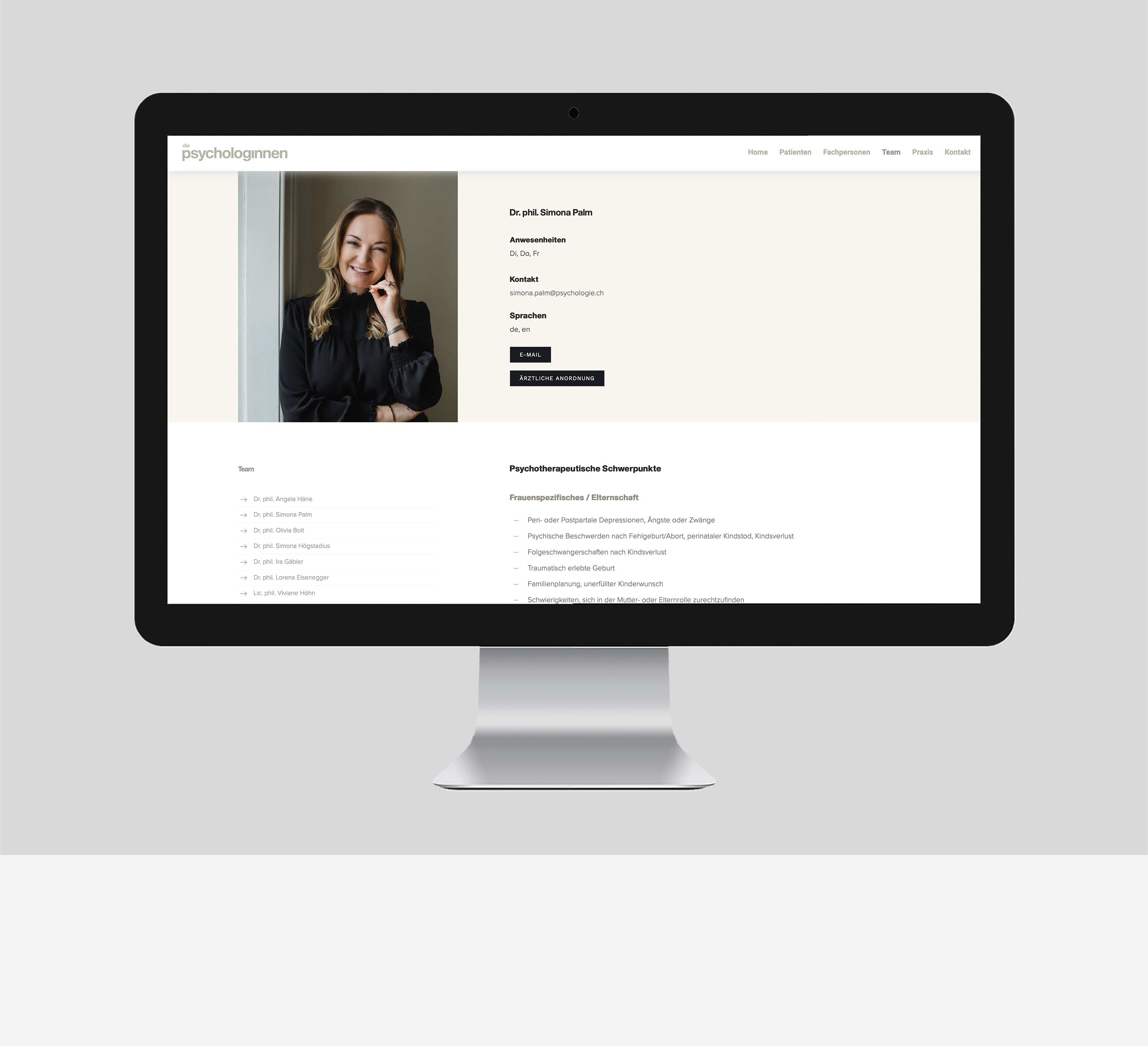 Simona Palm - Webdesign für die Gruppenpraxis Die Psychologinnen Zürich
