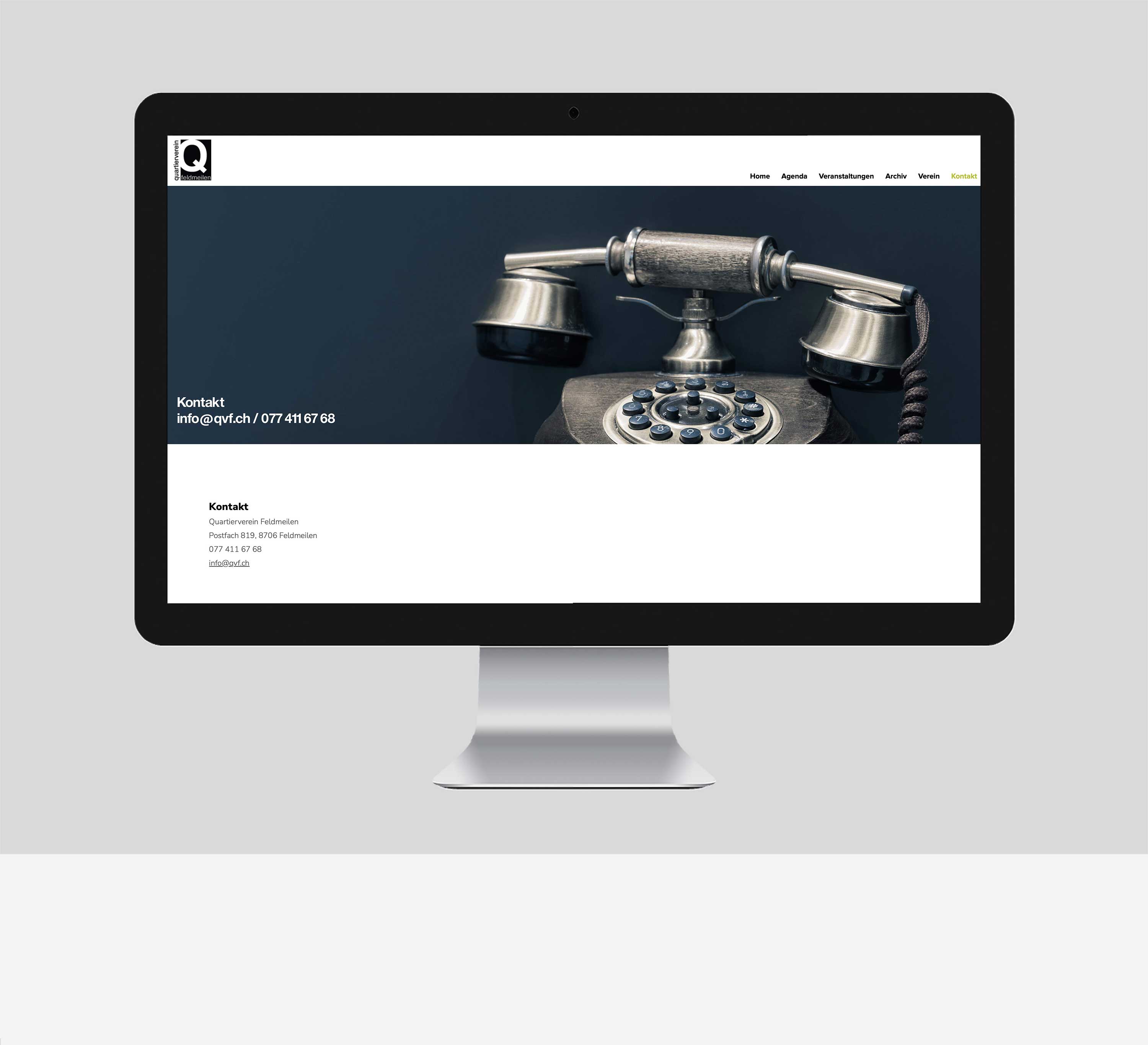 Webdesign für den Quartierverein Feldmeilen - QVF: Seite Kontakt